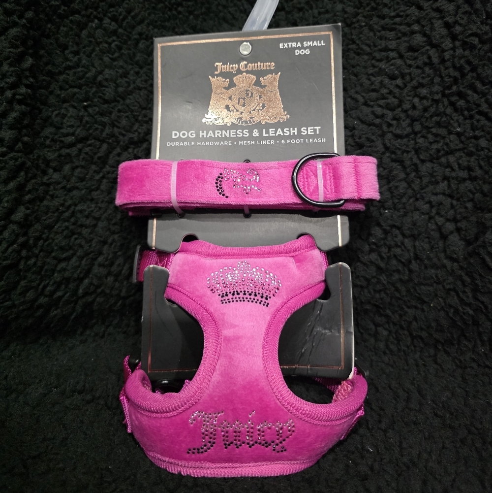 NWT Juicy Couture Pink Dog Harness & Leash Set Extra Small